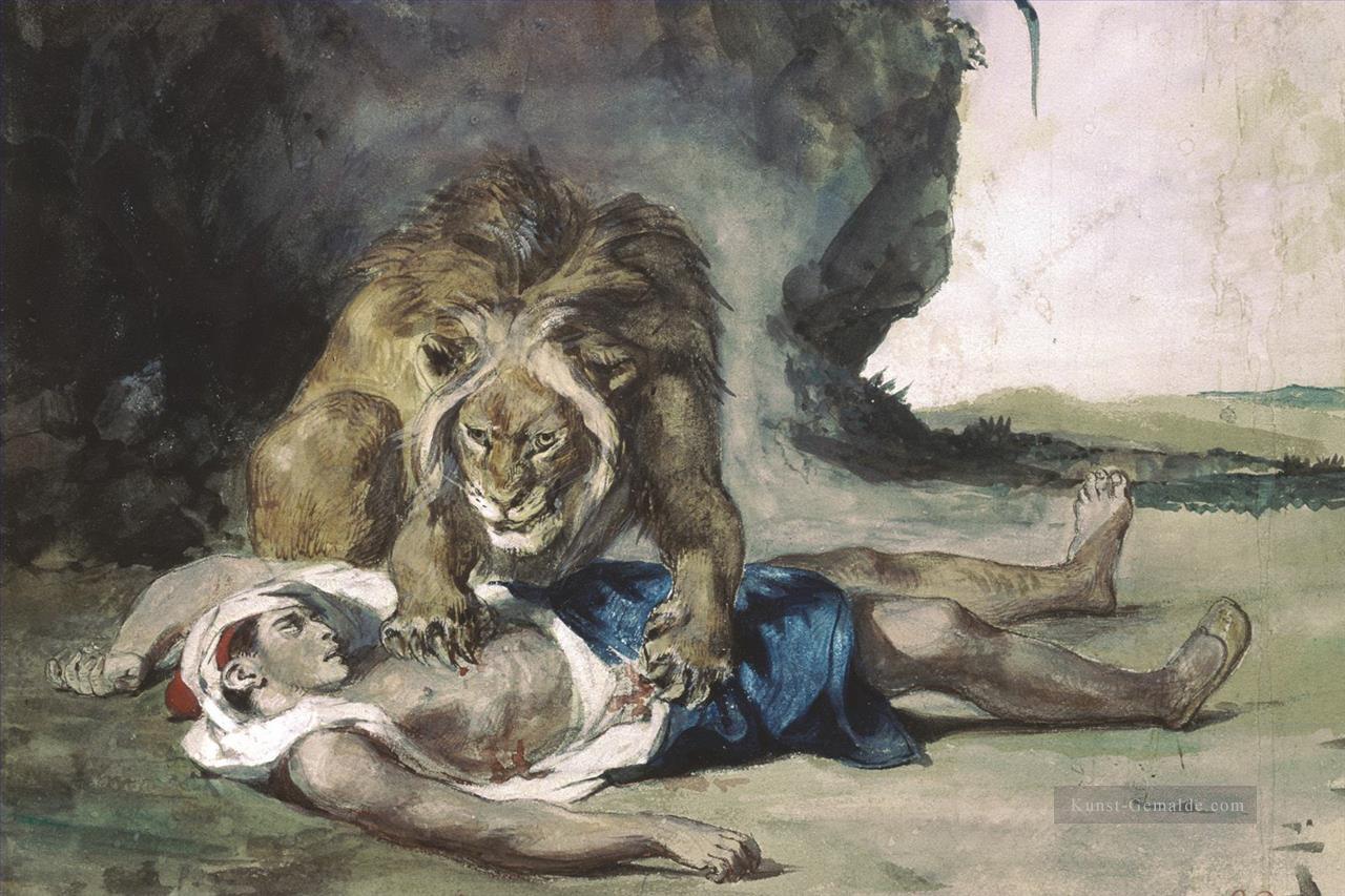 Löwe eine Leiche Eugene Delacroix Zerreißen auseinander Ölgemälde